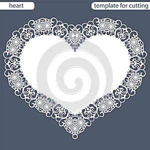 Greeting card with openwork border, paper doily under the cake, template for cutting in the form of heart, valentine card, weddin