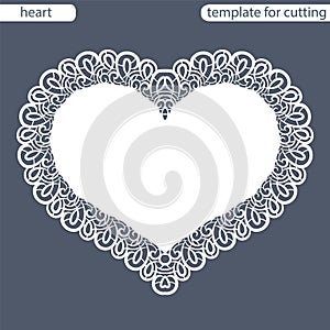 Greeting card with openwork border, paper doily under the cake, template for cutting in the form of heart, valentine card,