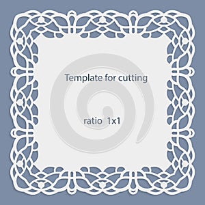 Greeting card with openwork border, paper doily under the cake, template for cutting, wedding invitation, decorative plate is lase
