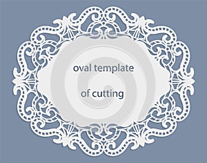 Greeting card with openwork oval border, paper doily under the cake, template