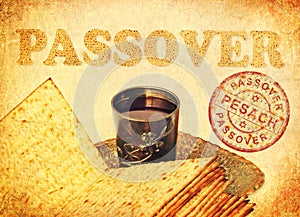 Greeting card with the Passover Pesach - spring Great Jewish Holiday