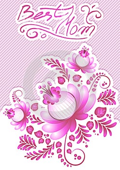 Greeting card with pink floral ornament