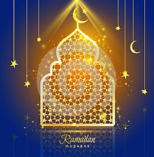 Greeting Card Ramadan Kareem design with silhouette mosque