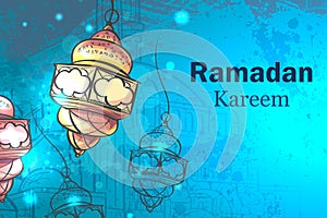 Greeting Card Ramadan Kareem. Lamps for Ramadan.