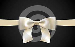 Greeting card with realistic beige bow on a black background