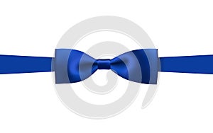 Greeting card with realistic blue bow on a white background