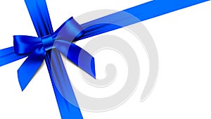 Greeting card with realistic blue bow on white background