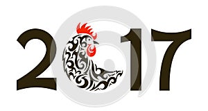 Greeting card with rooster - symbol of New Year 2017.