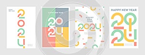 Greeting card set with 2024 new year logo. Holiday design with number of year.