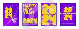 Greeting card set with 2024 new year logo. Holiday design with number of year.