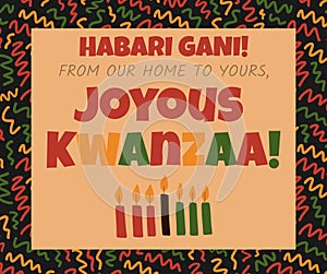 Greeting card for social media post wising Joyous Kwanzaa - African American heritage holiday in USA with traditional seven photo