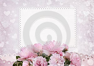 Greeting card with space for text and pink roses