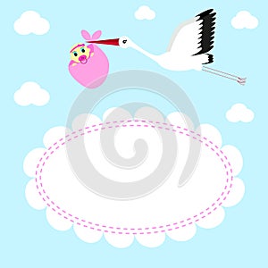 Greeting card Stork delivers baby girl