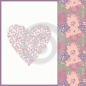 Greeting card template with heart silhouette pink colors