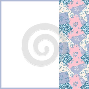 Greeting card template with patchwork ornament blue pastel