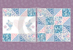 Greeting card template pink and blue birds