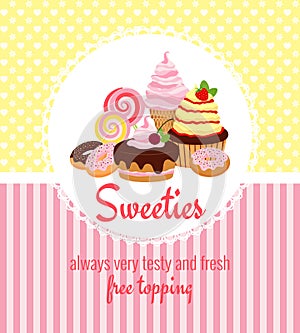 Greeting card template with sweets and candy