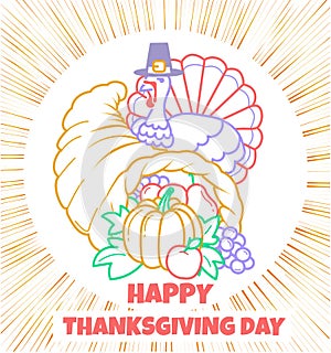 Greeting card Thanksgiving day cornucopia