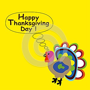 Greeting card with turkey. Happy Thanksgiving day concept. Flat design