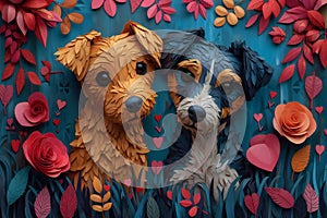 Greeting card on Valentine\'s Day with a couple of dogs in love