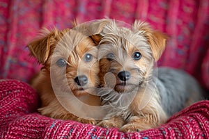 Greeting card on Valentine\'s Day with a couple of dogs in love