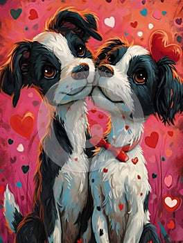 Greeting card on Valentine's Day with a couple of dogs in love