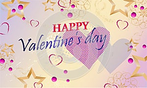 Greeting card Valentines day. Happy Valentine`s Day with gifts and hearts