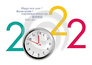 Greeting card with the concept of time passing by showing clockwise. photo