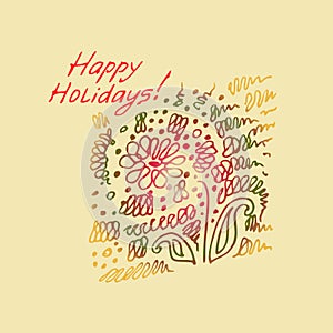 Greeting card with zigzag ornamentation and inscriptions.