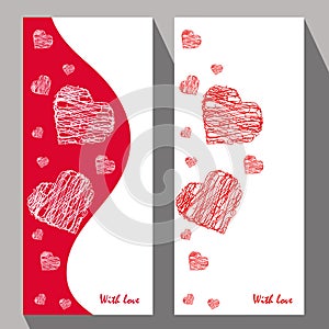 Greeting cards with abstract hearts in ethnic style for declarations of love, a gift for a loved one or a donation for