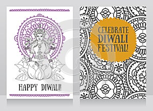 Greeting cards for diwali festival with indian goddess Lakshmi