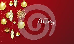 For greeting cards, a vector image of a Christmas celebration background with golden christmas balls