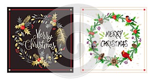 greeting cards with wreath, bouquets