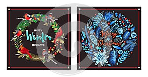 greeting cards with wreath, bouquets