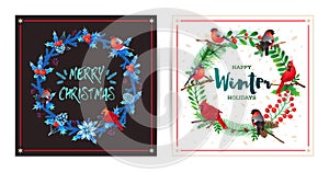 greeting cards with wreath, bouquets