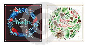 greeting cards with wreath, bouquets