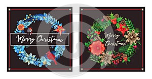 greeting cards with wreath, bouquets