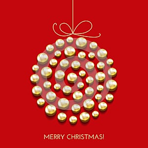 Greeting Christmas card with decor ball and holiday banner.