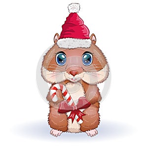 Greeting christmas card with funny hamster character