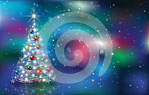 Greeting with Christmas tree on grunge background