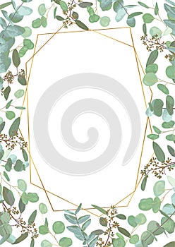 Greeting festive flyer, holiday card, vector. Elegant floral, greenery, semicircle collection. Bouquet of eucalyptus spiral,