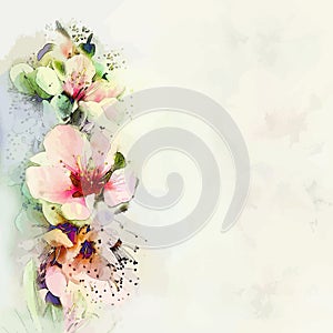 Greeting floral card with bright spring flowers