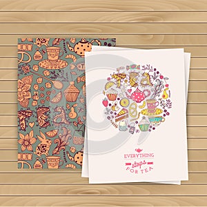 Greeting floral card. Tea Branding Design. Coffee and Tea design