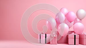 Greeting Pink Funny Party Wallpaper. Happy Birthday Greeting Card Banner Card Flyer Background Template