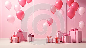 Greeting Pink Funny Party Wallpaper. Happy Birthday Greeting Card Banner Card Flyer Background Template