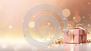 Greeting Soft Pink and Gold Party Wallpaper. Happy Birthday Greeting Card Banner Card Flyer Background Template