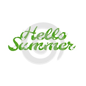 Greeting of the summer season. Lettering with the image of letters in the form of a lawn with flowers and the