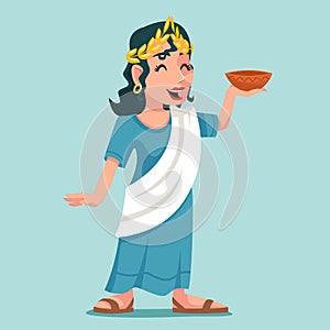 Greeting toast bowl drink woman roman female praise greek character icon water vine design vector illustration