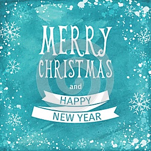 Greeting watercolor Card. Merry Christmas lettering. Vector