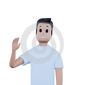 Greeting Waving Gesture Cartoon character man on white background. 3d render